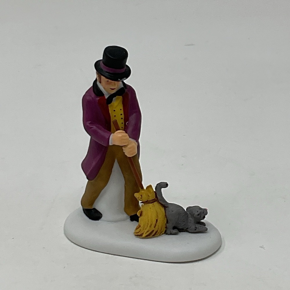 Dept 56 Dickens Village Heritage Sweeping Up 811776 Christmas Man Broom Cat